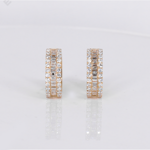 14k Solid Gold Baguette Diamond 17mm Hoop Earrings - 50305