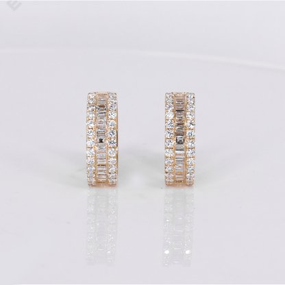 14k Solid Gold Baguette Diamond 17mm Hoop Earrings - 50305