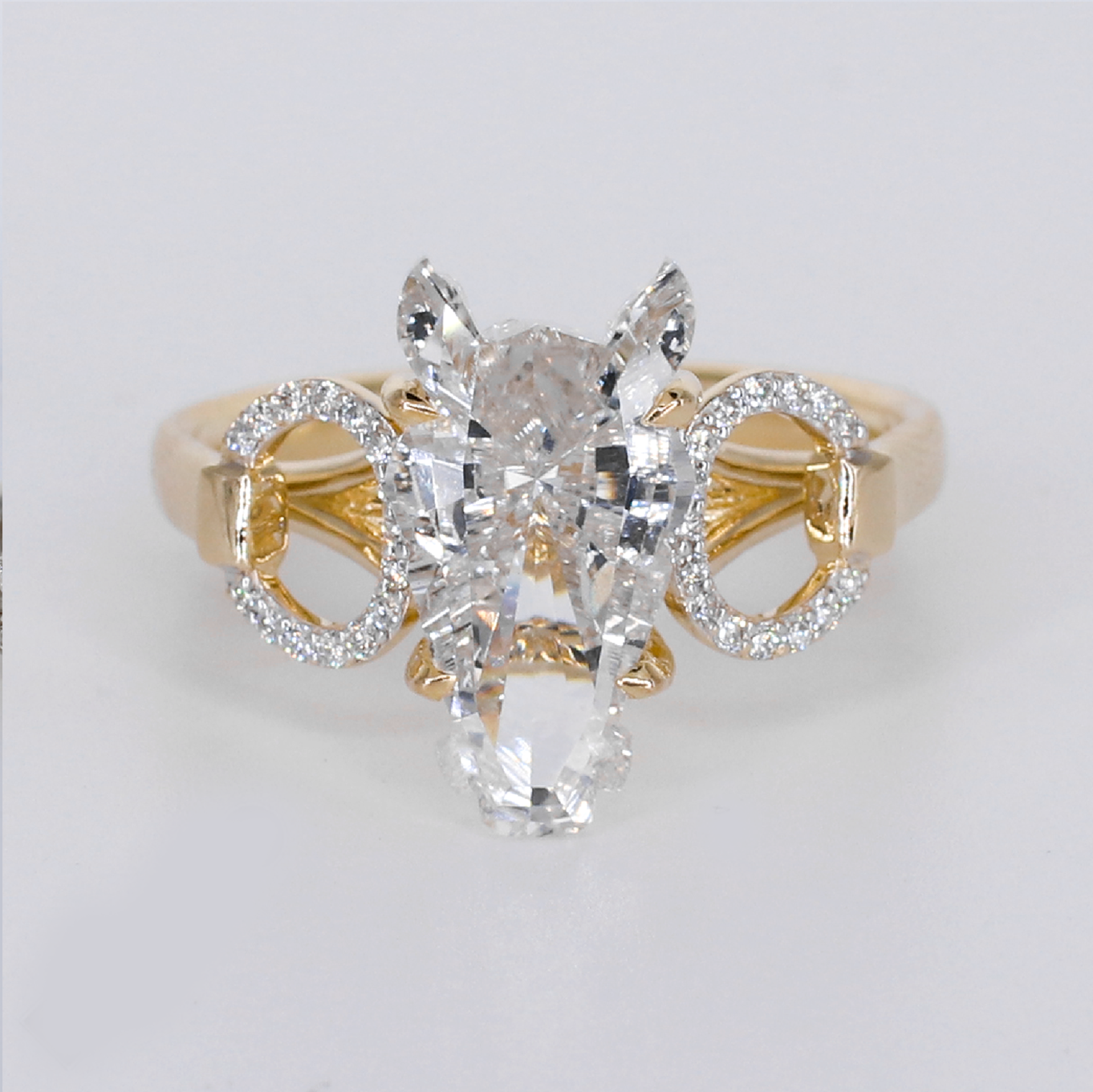 14k Solid Gold Lab Diamond Horse Ring - 30387