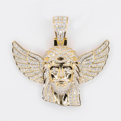 10k Yellow Gold VVS Lab Diamond Winged Redeemer Pendant - 60586