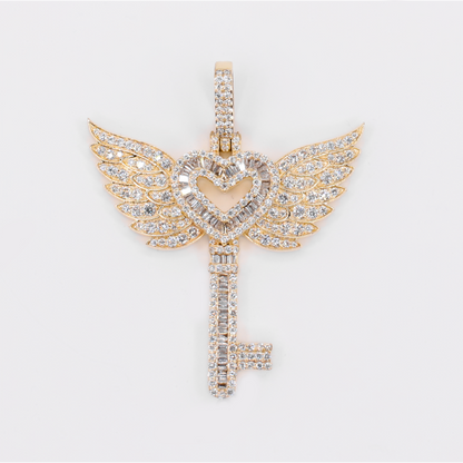 10k Gold Diamond Heart Key Pendant - 60611