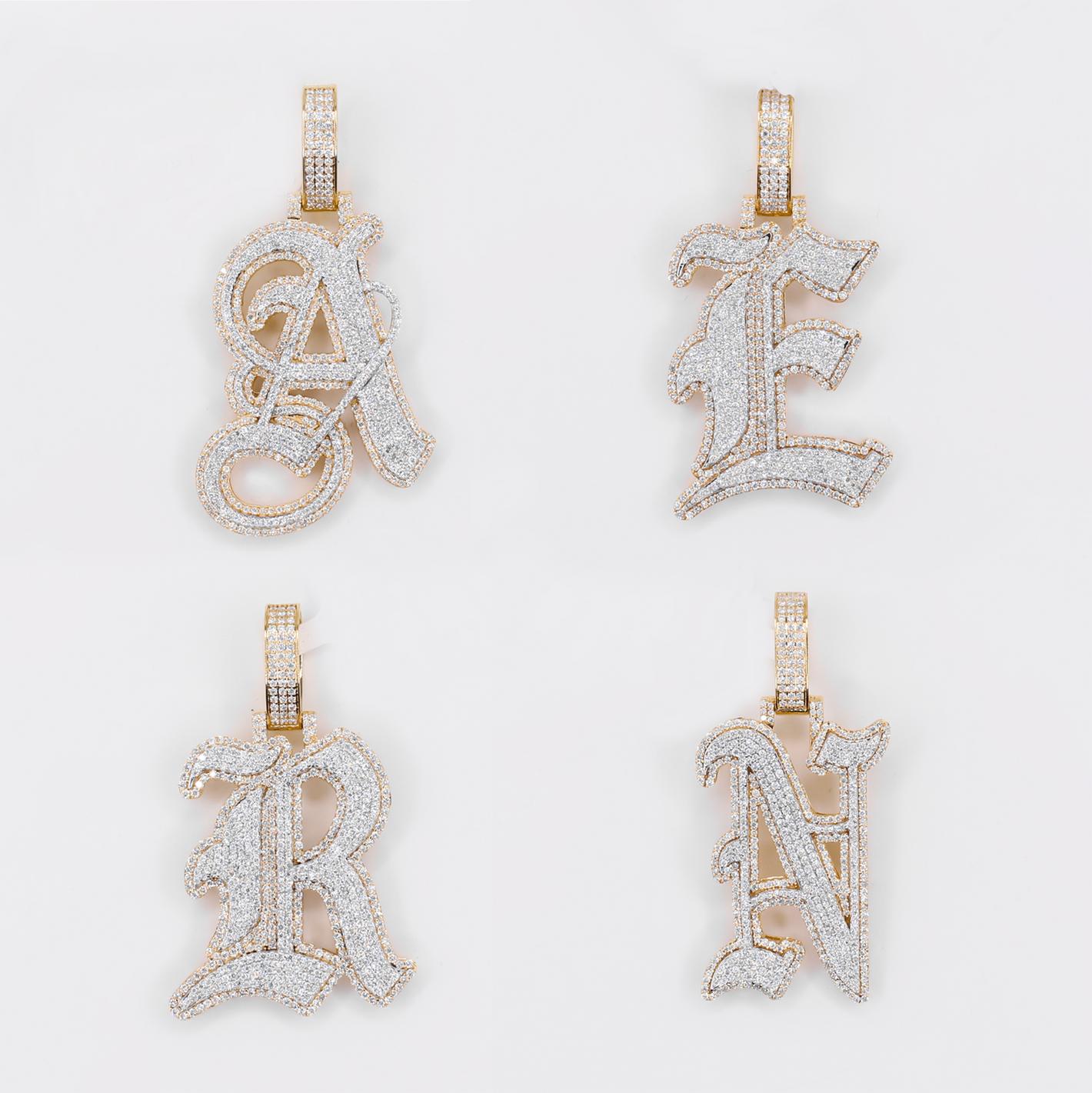 10k Gold Diamond Old English Initial Pendants - 60619