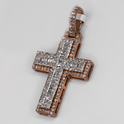 10k Gold Baguette Diamond Cross Pendant - 60657