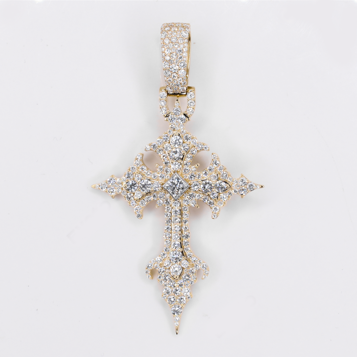10k Gold Diamond Cathedral Cross Pendant - 60613