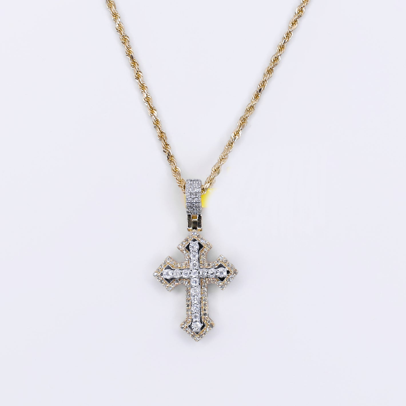 10k Solid Gold Diamond 3D Cross Pendant & Chain Set - 60555