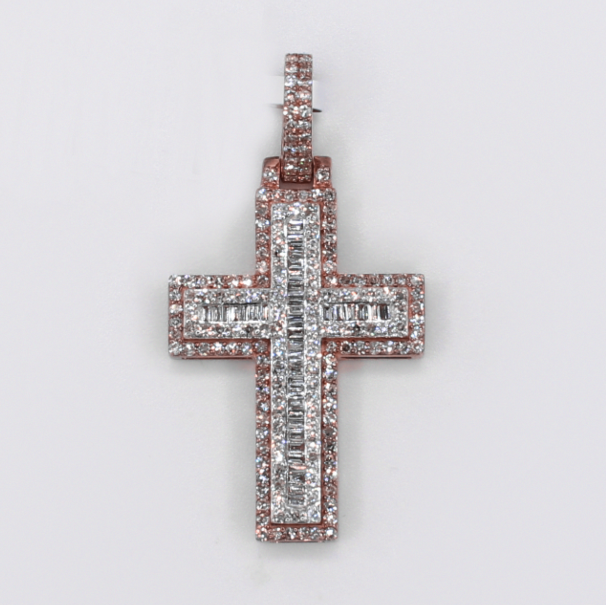 10k Gold Baguette Diamond Cross Pendant - 60657