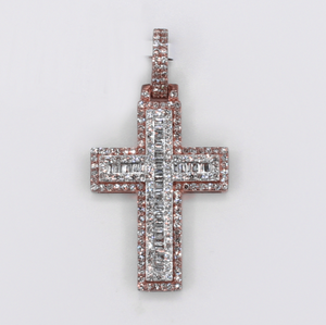 10k Gold Baguette Diamond Cross Pendant - 60657