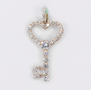 10k Solid Yellow Gold Lab Diamond Heart Key Pendant - 60563