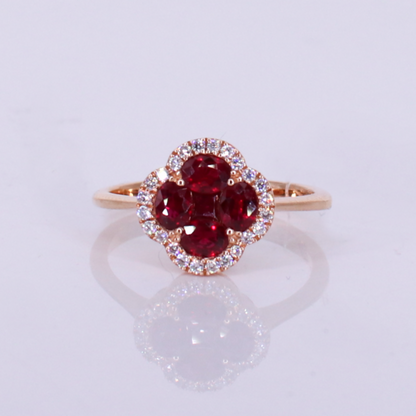 18k Solid Gold Diamond & Ruby Ring - 30372