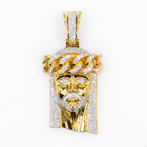 14k Solid Gold Diamond Jesus Head - 60598