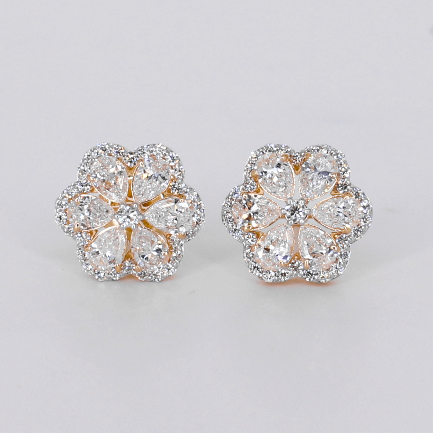14k Solid Gold 11.5mm Lab Diamond Flower Earrings - 50331