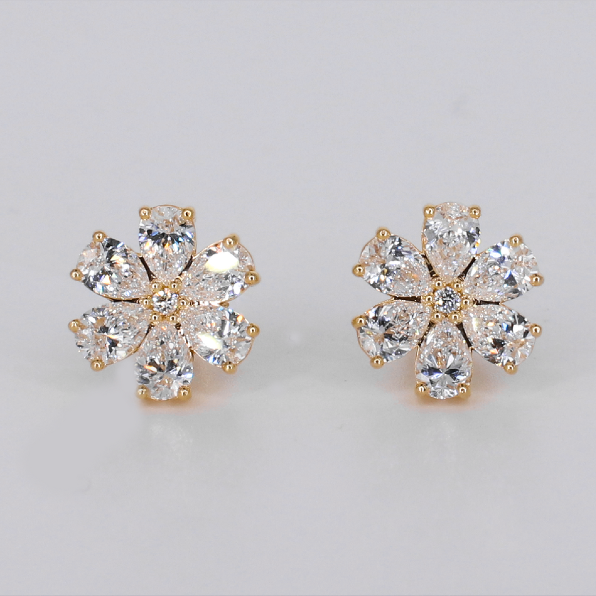 14k Solid Gold VVS Lab Diamond 12mm Flower Earrings - 50345