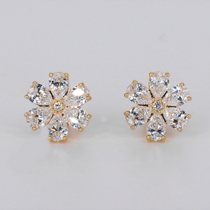 14k Solid Gold VVS Lab Diamond 12mm Flower Earrings - 50345