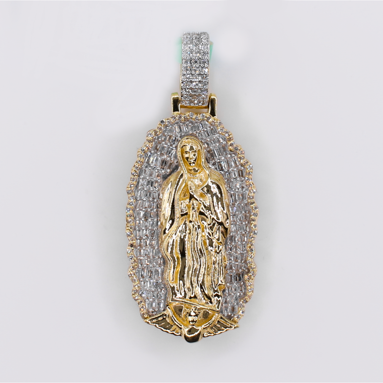 14k Solid Gold Diamond Virgin Mary Pendant - 60566