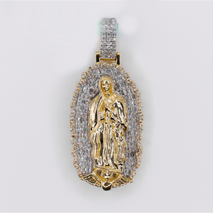 14k Solid Gold Diamond Virgin Mary Pendant - 60566