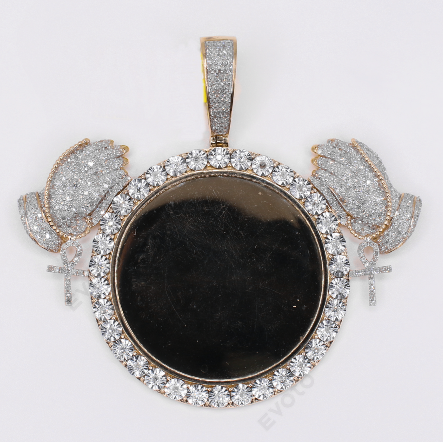 10k Gold Diamond Prayer Hands Picture Pendant - 60637