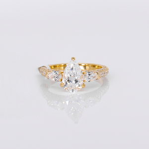 14k Solid Gold Lab Diamond Pear Cut Engagement Ring - 30366