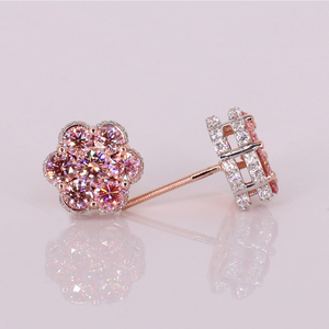 14k Solid Gold Pink Lab Diamond 10mm Flower Earrings - 50301