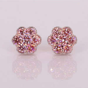 14k Solid Gold Pink Lab Diamond 10mm Flower Earrings - 50301