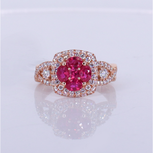 18k Solid Gold Diamond & Ruby Ring - 30368