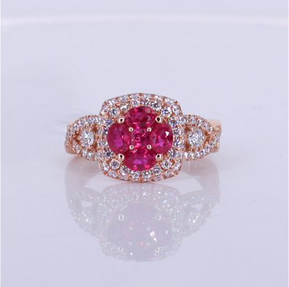 18k Solid Gold Diamond & Ruby Ring - 30368