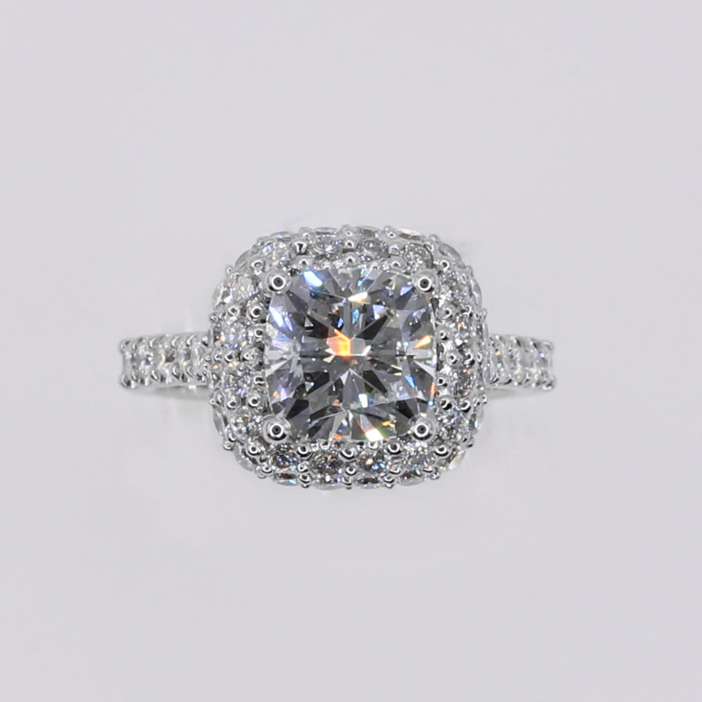 14k Solid White Gold Diamond Emerald Cut Engagement Ring - 30320