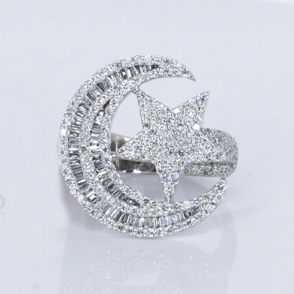 10k Solid Gold Diamond Moon & Star Men's Ring - 30361