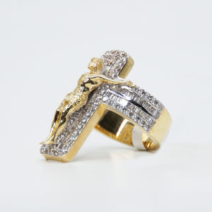 10k Solid Gold VS1 Diamond XL Jesus Cross Ring