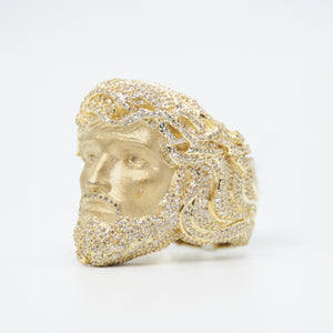10k Solid Gold Diamond XL Jesus Head Ring