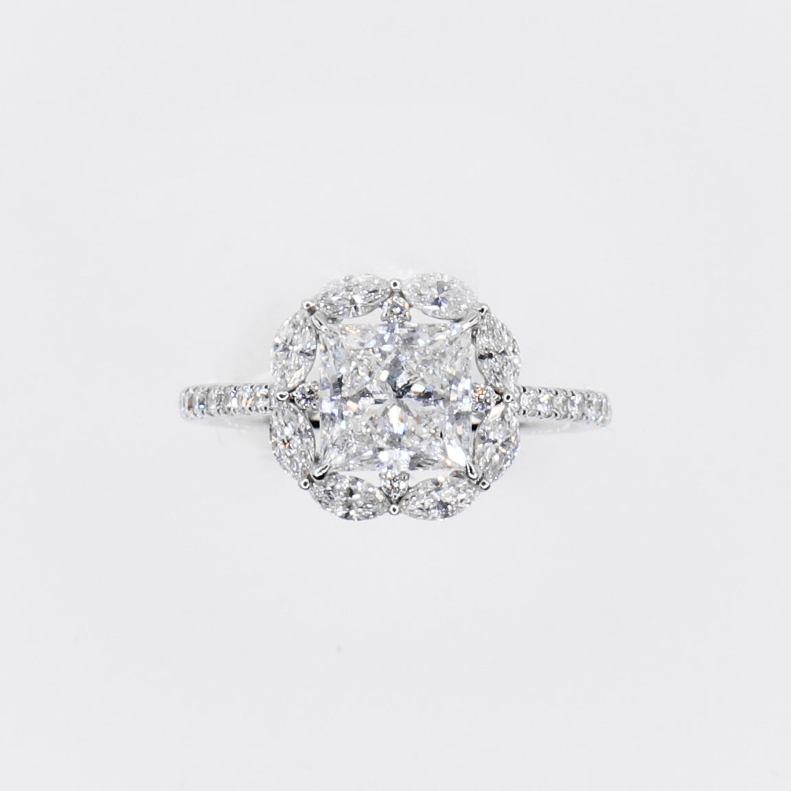 14k Solid White Gold Diamond Emerald Cut Engagement Ring - 30328