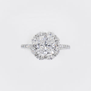 14k Solid White Gold Diamond Emerald Cut Engagement Ring - 30328