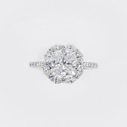 14k Solid White Gold Diamond Emerald Cut Engagement Ring - 30328