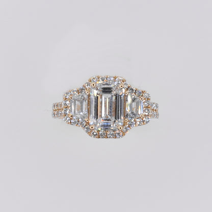 14k Solid Gold Diamond Emerald Cut Engagement Ring - 30322