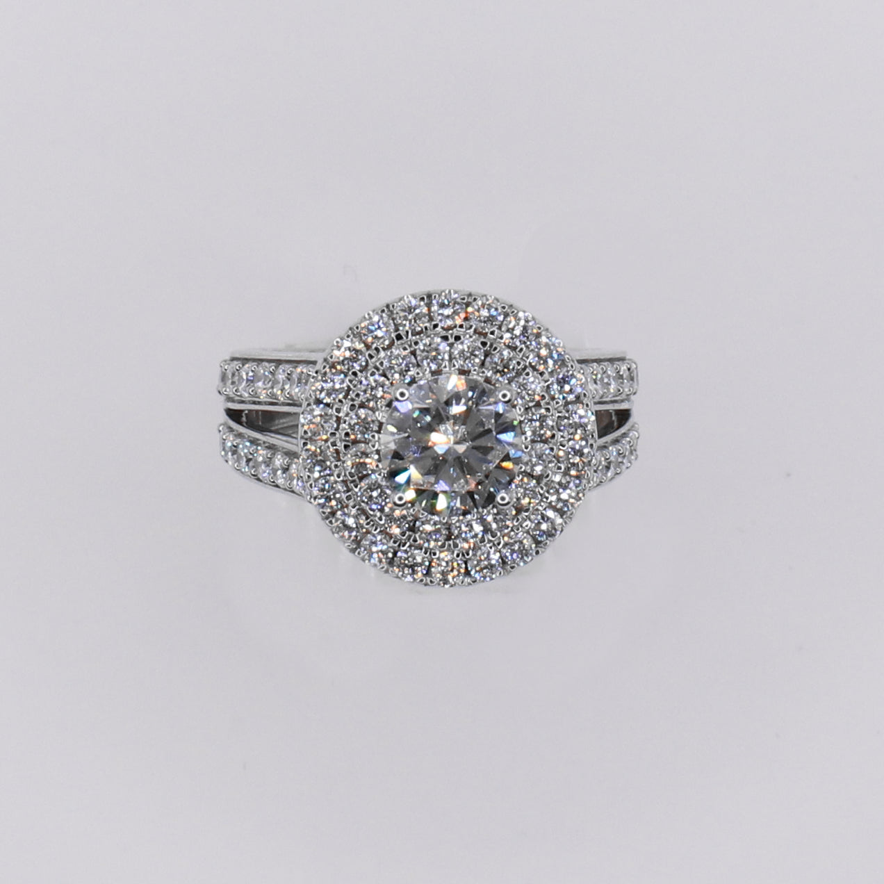 Solid White Gold Diamond Round Cut Cake Engagement Ring - 30332