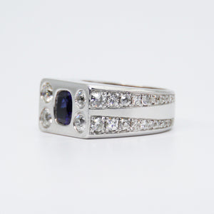 14k Solid White Gold Sapphire & Diamond Ring