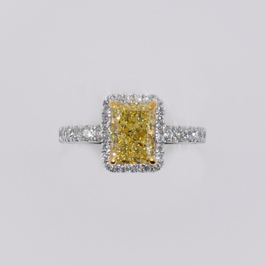 14k Solid White Gold Diamond Emerald Cut Canary Engagement Ring - 30325