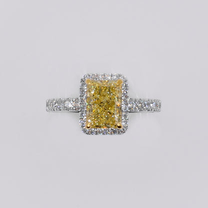 14k Solid White Gold Diamond Emerald Cut Canary Engagement Ring - 30325