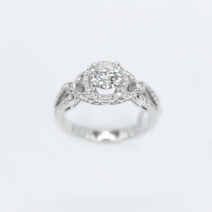 14k Solid White Gold Solitaire Diamond Halo Engagement Ring - 30030
