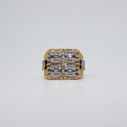 14k Solid Yellow Gold VS1 Baguette Diamond Men's Glass House Ring