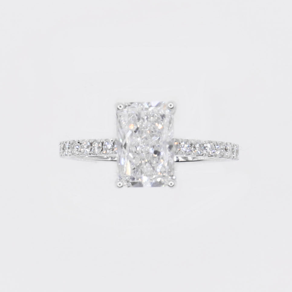 14k Solid White Gold Diamond Emerald Cut Engagement Ring - 30329