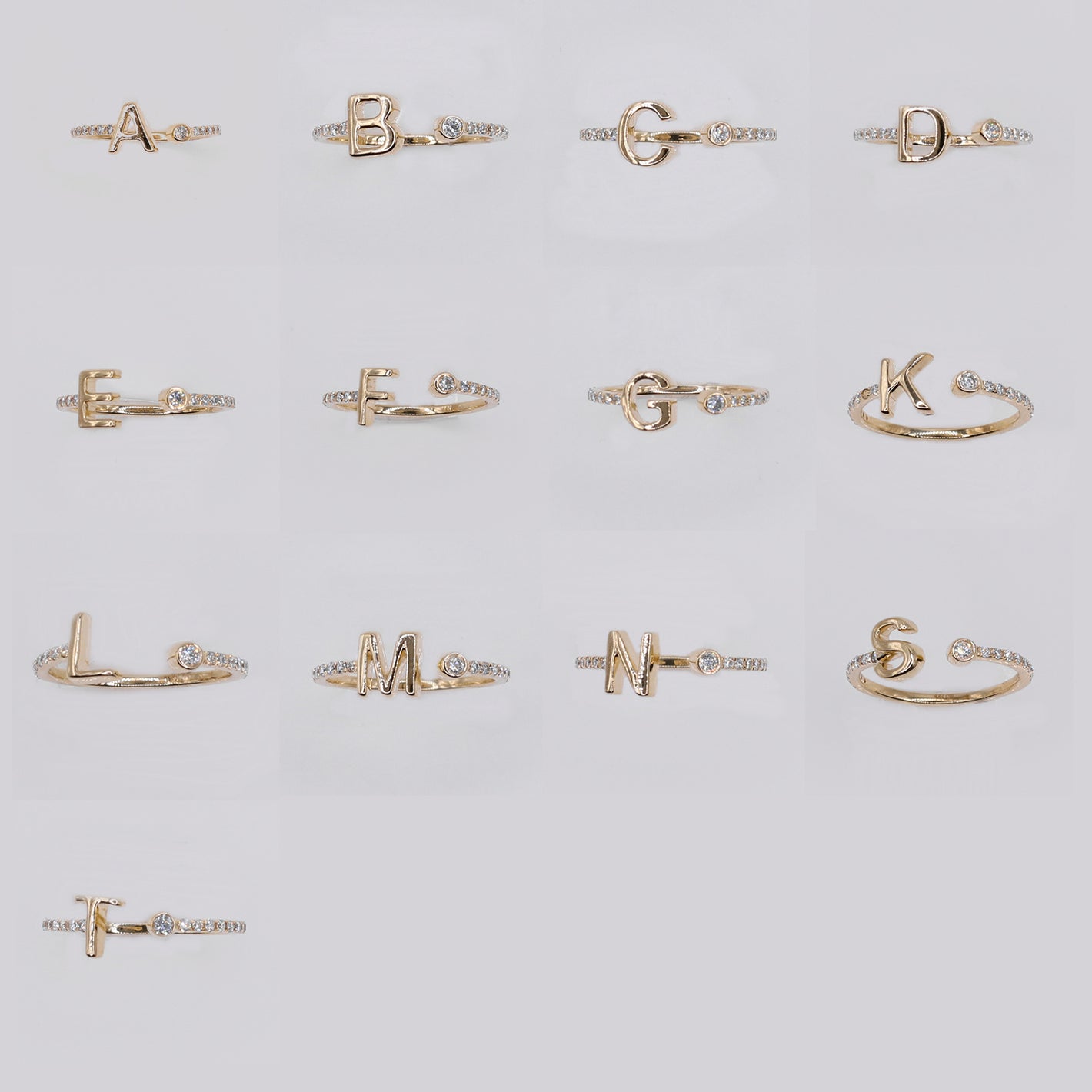 14k Solid Gold Diamond Letter Initial Ring- 30340