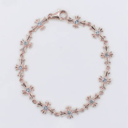 14k Solid Gold Diamond Cross Bracelet - 20236