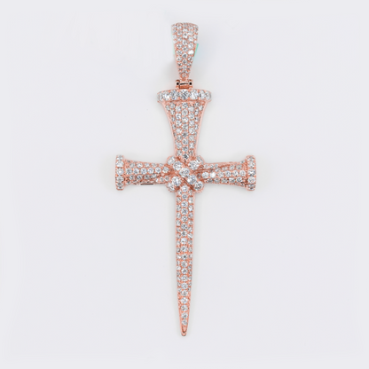 14k Solid Rose Gold VS Diamond Nail Cross Pendant - 60543