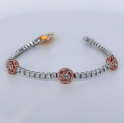 10k Gold Diamond Flower Tennis Bracelet - 20245