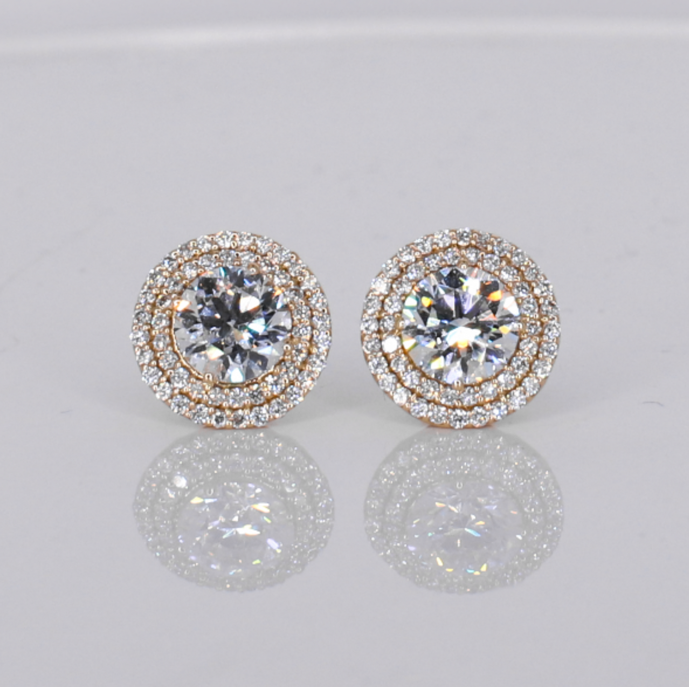 14k Solid Gold 11mm Lab Diamond Cluster Earrings - 50319