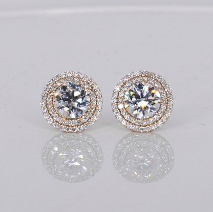 14k Solid Gold 11mm Lab Diamond Cluster Earrings - 50319