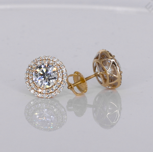 14k Solid Gold 11mm Lab Diamond Cluster Earrings - 50319