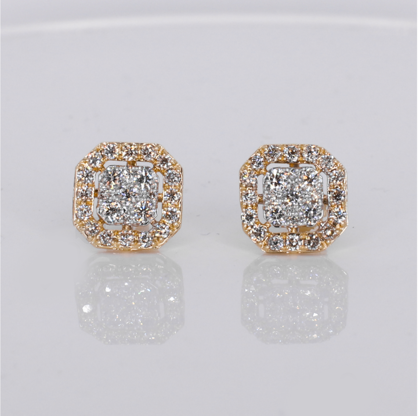 14k Solid Gold 14mm Diamond Square Earrings - 50324