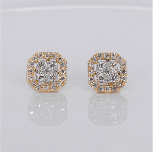 14k Solid Gold 14mm Diamond Square Earrings - 50324