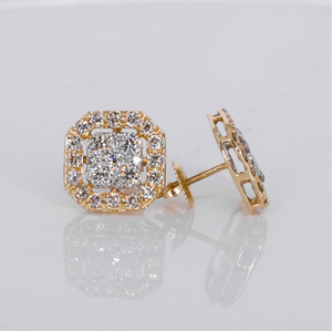 14k Solid Gold 14mm Diamond Square Earrings - 50324